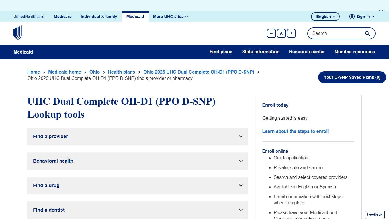 Ohio 2026 UHC Dual Complete OH-D1 (PPO D-SNP) Find a provider or pharmacy UnitedHealthcare Community Plan